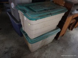 (GARAGE) 2 TUB LOTS WITH CONTENTS- 1- MISC.. CHINA, TURKEY PLATTER-1- CRAFTING SUPPLIES