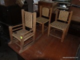 (GARAGE) 2 DOLL CHAIRS WITH SPLIT OAK SEATS AND A ROCKER- 13