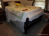 (BR) STANLEY FURNITURE CONTEMPORARY MAHOGANY FINISHED & METAL QUEEN SIZE HEADBOARD, FOOTBOARD &