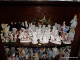 (LR) SHELF LOT OF FIGURINES- BIRDS, DOGS, SNOW BABY STYLE, ETC.- TALLEST 7