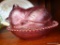 VINTAGE CRANBERRY KITTEN DISH WITH DOME LID