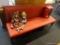 LONG RED UPHOLSTERED BENCH