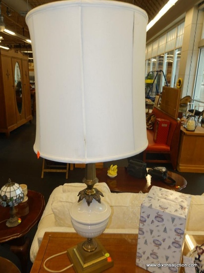 BRASS AND CERAMIC TALL TABLE LAMP