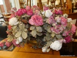 ROSE FLORAL CENTERPIECE IN BRASS FOOTED BOWL