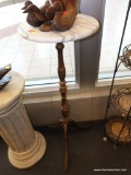 MARBLE TOP PEDESTAL PLANT STAND