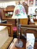 TALL LAMP WITH FROSTED ROSE SHADE