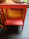 VINTAGE RED METAL SIDE TABLE W CHIPPED FINISH
