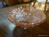 PINK GLASS ROUND FOOTED DISH W LID
