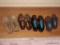 (LEFT BED) CONTENTS OF CLOSET- 4 PR. MEN'S LEATHER SIZE 10 SHOES AND HANGERS