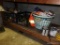 (UTILITY RM) CONTENTS ON TOP AND BOTTOM OF WORK BENCH- PRUNING SHEERS, JARS OF NUTS AN WASHERS, 2