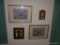 (OFFICE) MINIATURE PICTURES ON WALL- TOTAL OF 7- HUMMEL PLAQUE, 2 MIX MEDIA PRINTS OF ROADRUNNERS BY