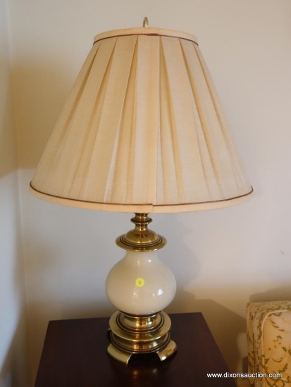 (LR) PORCELAIN AND BRASS LAMP WITH SHADE-30"H