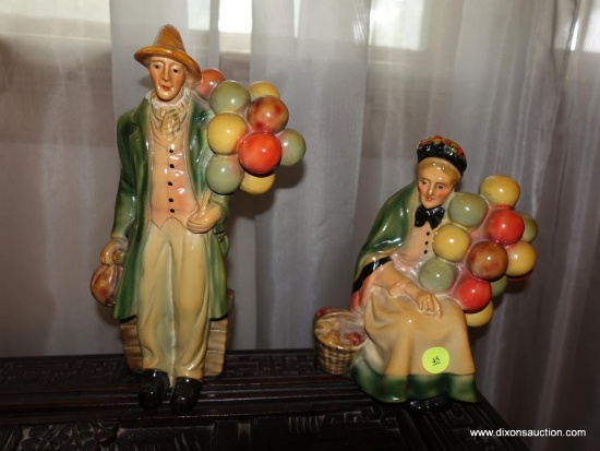 (LR) PR. ROMAN ART CHALK WARE FIGURINES OF BALLOON MAN AND WOMAN-MAN-9.5"H AND WOMAN 8"H