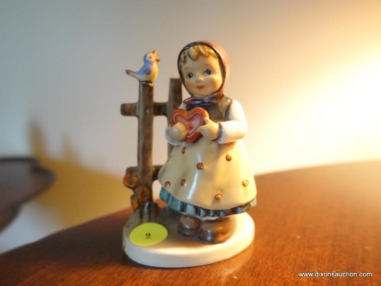 (LR) GOEBEL HUMMEL FIGURINE OF THE GIRL WITH THE HEART -4.5"H