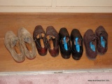 (LEFT BED) CONTENTS OF CLOSET- 4 PR. MEN'S LEATHER SIZE 10 SHOES AND HANGERS