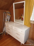 (UP BED) VINTAGE HARMONY HOUSE PAINTED MID CENTURY MODERN DRESSER WITH MIRROR- 6 DOVETAILED DRAWERS