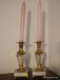 (DEN) PR. OF BRASS, MARBLE AND GLASS CANDLEHOLDERS- 8