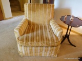 (LR) ONE OF A PAIR OF MID CENTURY VELVET STRIPED UPHOLSTERED ARM CHAIRS- VERY GOOD CONDITION- 34