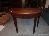 (DEN) MAHOGANY DEMILUNE CONSOLE TABLE-(MINOR VENEER ISSUE OF FRONT) 28