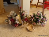 (LR) 2 BASKETS OF ARTIFICIAL FLOWERS AND A SOUTH CAROLINA SWEET GRASS BASKET