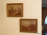 (DR) PR. OF ANTIQUE OIL ON CANVAS LANDSCAPES SIGNED BAYRUS (?) -EXCELLENT CONDITION IN GOLD FRAMES-