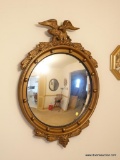 (DR) VINTAGE FEDERAL STYLE BULLSEYE MIRROR- GOLD WOODEN FRAME WITH EAGLE TOP-21