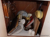 (KIT) CONTENTS OF LOWER CABINET UNDER OVEN- CUTTING BOARDS, PYREX BAKING DISHES, MARBLE CHEESE