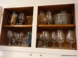 (KIT) CABINET LOT OF STEMWARE- TEA, WATER, WATER WINE, CORDIALS, 4 GOLD RIMMED CORDIALS, GREEK KEY