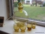 (KIT) 5 PC. AMBER GLASS DECANTER AND 4 CORDIALS