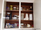 (KIT) CABINET LOT- INCLUDES- COFFEE INSULATED CONTAINERS, 8 KINGS CROWN SHERBETS-GLASS DESSERT