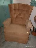 (OFFICE) LAZY BOY ROCKING RECLINER- BUTTON TUFTED BACK, BEIGE UPHOLSTERY- VERY GOOD CONDITION- 32