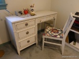 (OFFICE) PAINTED FRENCH PROVINCIAL SINGLE PEDESTAL DESK WITH CHAIR- DRAWERS ARE DOVETAILED WITH OAK