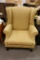 YELLOW PATTERNED QUEEN ANNE WINGBACK CHAIR