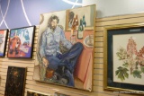 LARGE OIL ON CANVAS IMAGE OF MAN SITTING