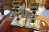 HEAVY SILVER TONE CANDLESTICK SET