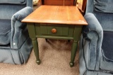 LEISTERS SINGLE DRAWER GREEN WOODEN TABLE