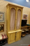 RUSTIC YELLOW CABINET WITH CURTAIN PANEL DOORS