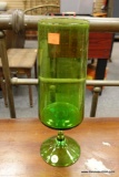 TALL GREEN GLASS PEDESTAL VASE