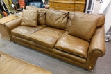 BROWN LEATHER PILLOW BACK SOFA