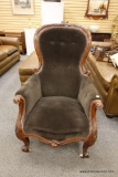 BROWN VELVET VINTAGE VICTORIAN CHAIR