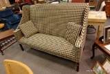 PLAID TALL BACK UPHOLSTERED BENCH