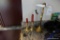 (BN) BRASS DESK LAMP AND CANDLESTICKS; PAIR OF BRASS VALSAN CANDLESTICKS WITH TURNED POSTS AND