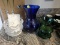 (BN) GLASS VASES LOT; LOT OF 3 TOTAL ITEMS INCLUDING CLEAR RUFFLED EDGE VASE, GREEN PEDESTAL GLASS