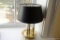 (BBR) BRASS CANDLESTICK STYLE DESK LAMP; 3 PILLARS SUPPORT THE 2 BULB FIXTURE TOPPED WITH A FLAT