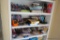 (REC) SHELF DVDS AND MORE LOT; INCLUDES ITEMS FROM MIDDLE 3 BUILT IN SHELVES IN REC ROOM. ALSO