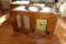 (REC) VINTAGE DETROLA RADIO; MODEL #429. WOODEN CASE AND BODY, HANDLE ON TOP. IN GOOD VINTAGE