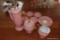 (REC) PINK TEA SET; MADE BY R S GERMANY, TALL SLENDER TEAPOT WITH SUGAR BOWL AND LID, CREAMER, AND 5