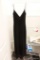 (CLO2) LADIES FORMAL EVENING GOWN; SLIGHTLY PLUNGING V-NECK, SPAGHETTI STRAPS, STRAIGHT LINES, AND