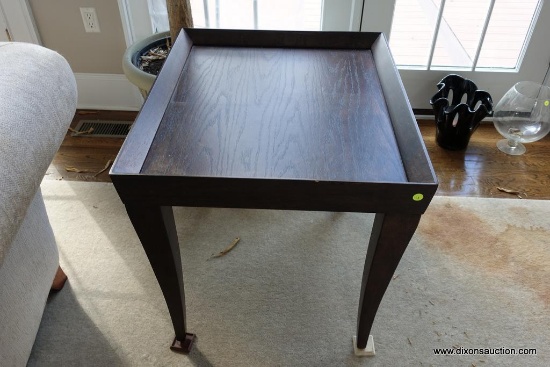 (MLR) END TABLE; MODERN CONTEMPORARY LOOK WITH DARK STAINED WOOD AND DRAMATIC LINES. MATCHES COFFEE