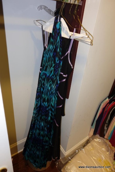 (CLO1) LADIES LONG DRESS LOT; TOTAL OF 3 PIECES IN THIS LOT INCLUDING A BLACK GREEN AND BLUE